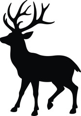 Fototapeta premium Vector art of silhouette of a standing deer with antlers isolated on white background