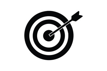 Black and white icon of a bullseye target with an arrow hitting the center representing success and achievement