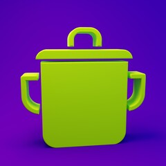 Obraz premium Green Cooking pot icon isolated on purple-blue background. Boil or stew food symbol. Minimalism concept. 3D render illustration