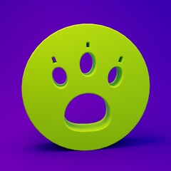 Fototapeta premium Green Paw search icon isolated on purple-blue background. Magnifying glass with animal footprints. Minimalism concept. 3D render illustration