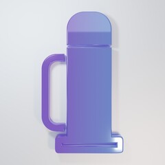 Purple-blue Thermos container icon isolated on grey background. Thermo flask icon. Camping and hiking equipment. Minimalism concept. 3D render illustration