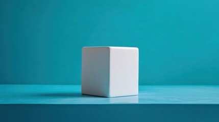 White cube on teal surface