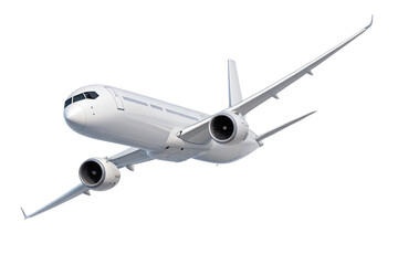 Fototapeta premium Modern white airplane in flight isolated on transparent background