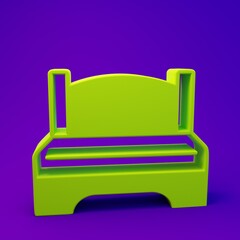 Green Big bed for two or one person icon isolated on purple-blue background. Minimalism concept. 3D render illustration