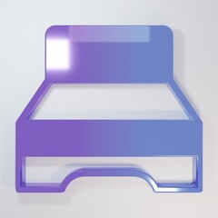 Purple-blue Big bed for two or one person icon isolated on grey background. Minimalism concept. 3D render illustration