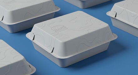 Minimalist Blank Takeout Container Mockup with Burger Icon and Topographic Line Art