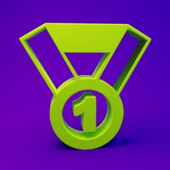 Green Medal icon isolated on purple-blue background. Winner symbol. Minimalism concept. 3D render illustration