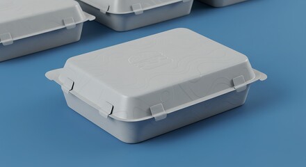Minimalist Styled Meal Box Packaging Isolated On Plain Blue Background