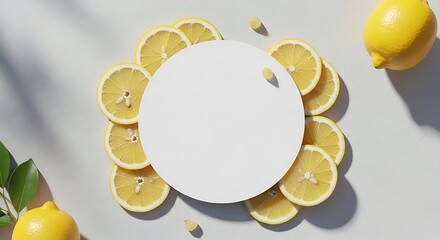Fresh Lemon Slices Encircling a Blank White Plate, Minimalist Food Styling
