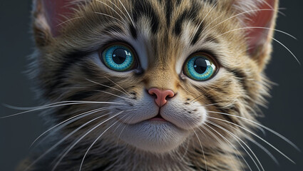 Cute Tabby Kitten Close-Up Showing Expressive Eyes, Gentle Lighting, and Professional Pet Photography Style with a Bokeh Backdrop

