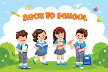 back to school. students back to school. back to school text theme. creative poster. vector illustration, education banner, design, decoration, label, icon, card