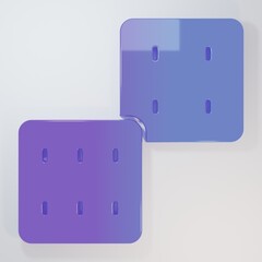 Purple-blue Game dice icon isolated on grey background. Casino gambling. Minimalism concept. 3D render illustration