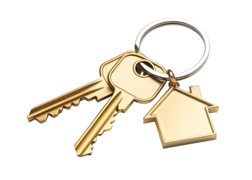 Golden house keys on a ring isolated on transparent background