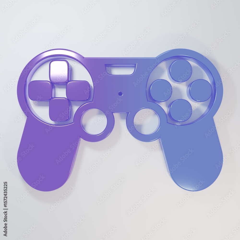 Poster purple-blue game controller or joystick for game console icon isolated on grey background. minimalis