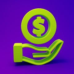 Green Money with shield icon isolated on purple-blue background. Insurance concept. Security,...