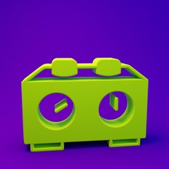 Green Time chess clock icon isolated on purple-blue background. Sport equipment. Minimalism...