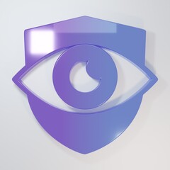 Purple-blue Shield and eye icon isolated on grey background. Security, safety, protection, privacy...