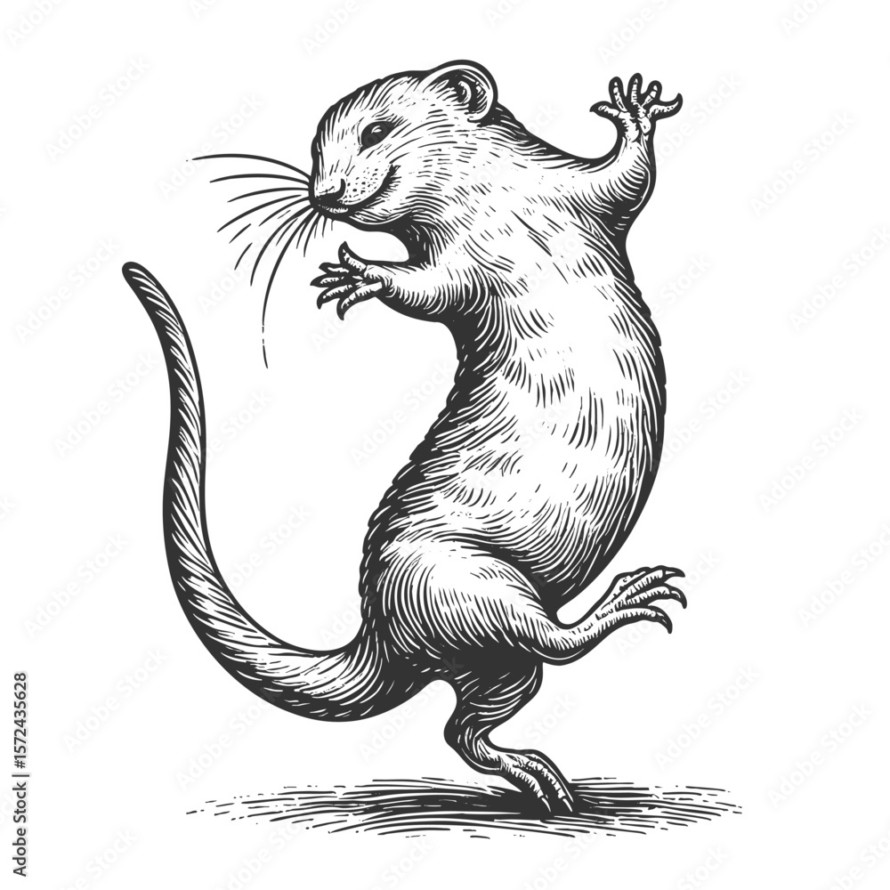Poster dancing otter sketch engraving generative ai fictional character vector illustration. scratch board 