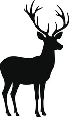 Fototapeta premium Vector art of silhouette of a majestic stag with large antlers isolated on white background