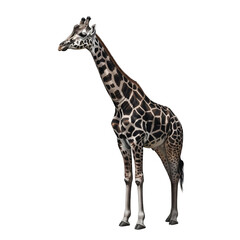 Majestic Isolated Giraffe Standing Tall on a Black Background, Ideal for Wildlife and Nature Themes
Category: Animals.