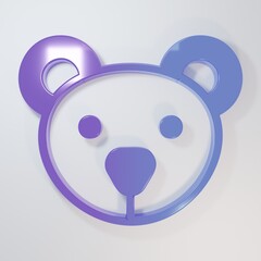 Purple-blue Teddy bear plush toy icon isolated on grey background. Minimalism concept. 3D render illustration