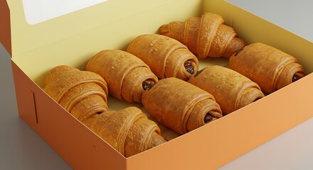 Realistic Rendered Croissant and Chocolate Filled Pastry Box Bakery Food