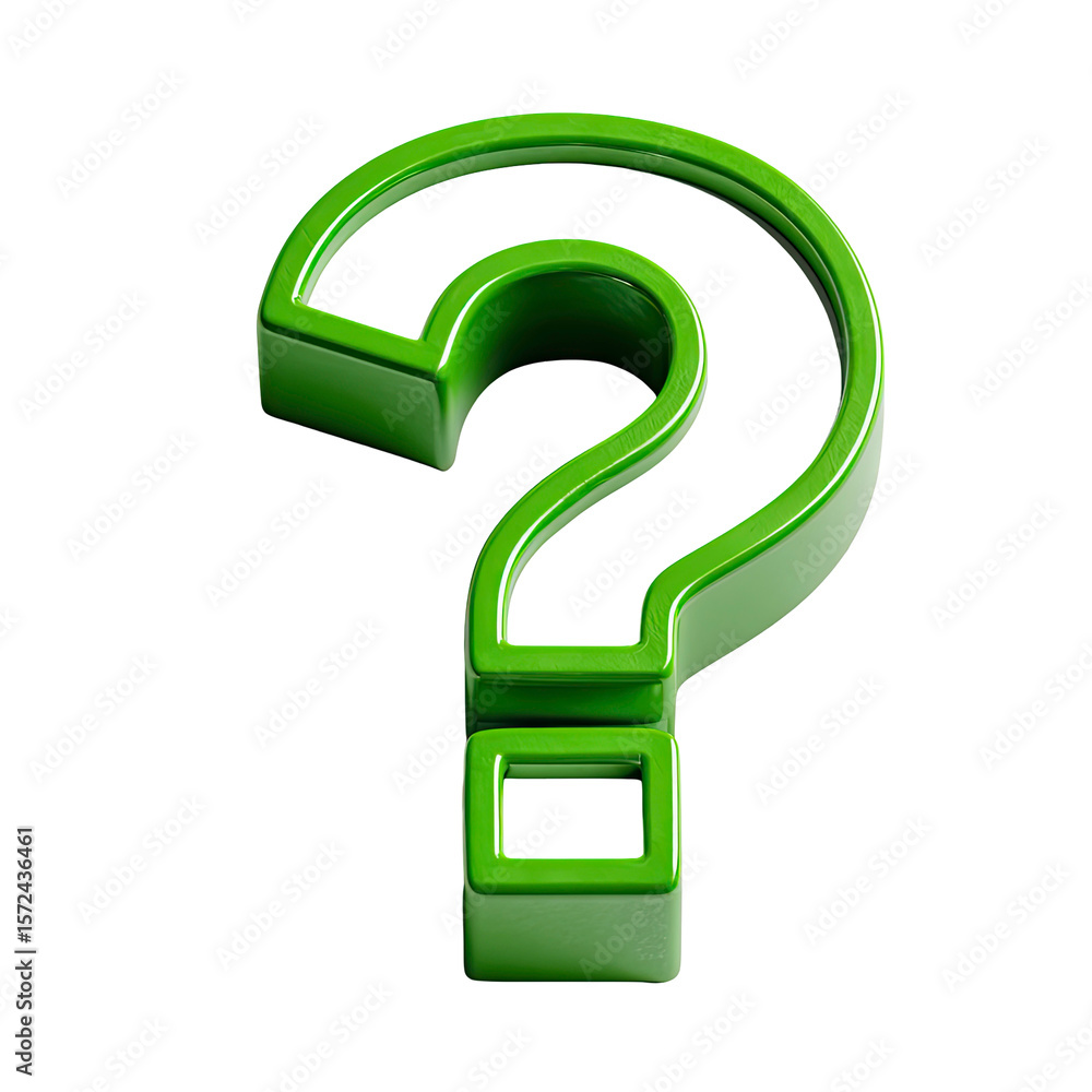 Poster green question mark symbol in 3d render on transparent background