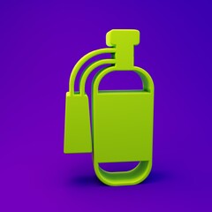 Green Fire extinguisher icon isolated on purple-blue background. Minimalism concept. 3D render illustration