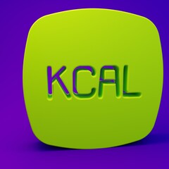 Green Kcal icon isolated on isolated on purple-blue background. Health food. Minimalism concept. 3D render illustration