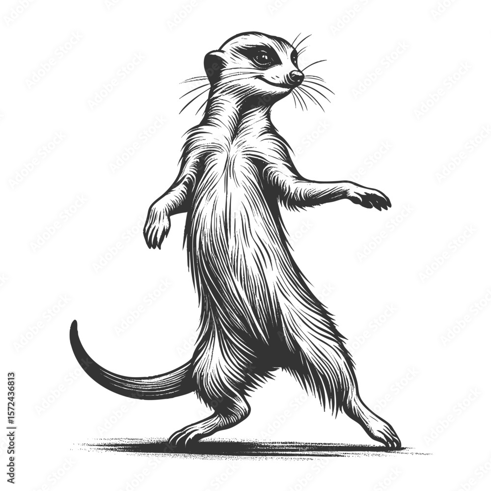 Poster dancing meerkat sketch engraving generative ai fictional character vector illustration. scratch boar
