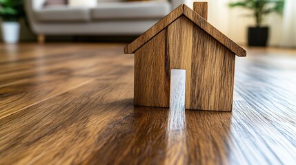 Wooden house model on a hardwood floor