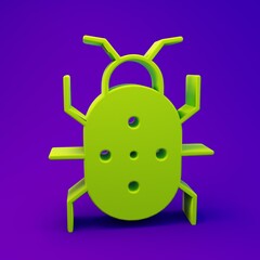 Obraz premium Green Colorado beetle icon isolated on purple-blue background. Minimalism concept. 3D render illustration