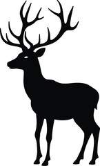 Vector art of silhouette majestic deer standing isolated on white background