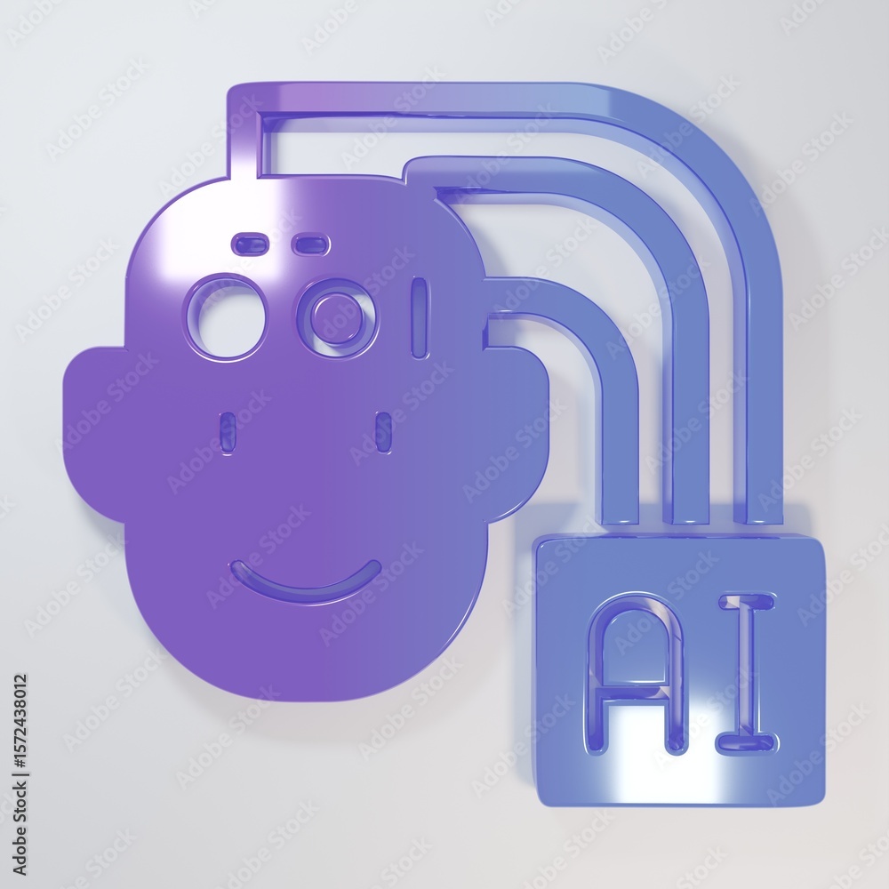 Fototapete purple-blue humanoid robot icon isolated on grey background. artificial intelligence, machine learni