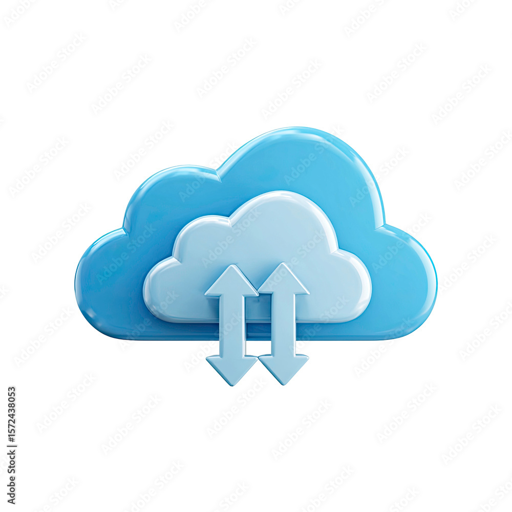 Poster blue cloud with arrows upload and download on transparent background