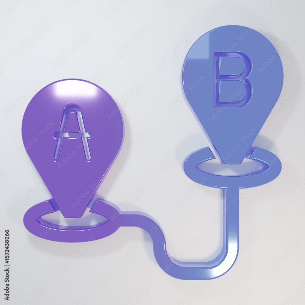 Poster purple-blue route location icon isolated on grey background. map pointer sign. concept of path or ro