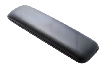 A black textured wrist rest provides comfortable support for improved ergonomics isolated on transparent background