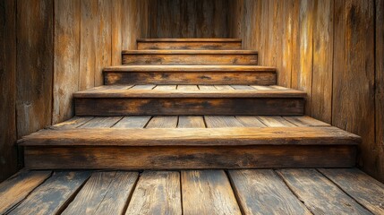 Wooden stairs ascending in a wooden room