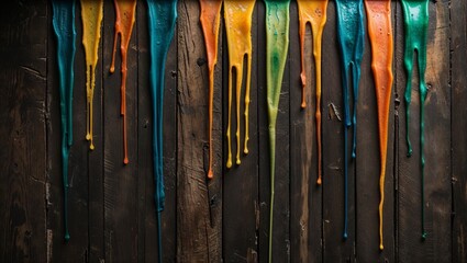 Melted Wax Drips on Dark Wooden Surface background