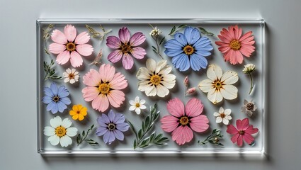 Pressed Flowers Embedded in Clear Resin Sheet background