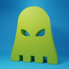 Green Executioner mask icon isolated on blue background. Hangman, torturer, executor, tormentor, butcher, headsman icon. Minimalism concept. 3D render illustration