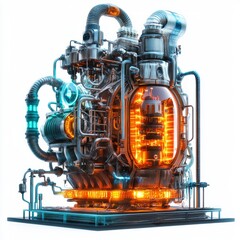 Futuristic engine design illustration for industrial technology and power generation concept art work image