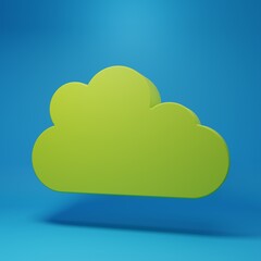 Green Cloud icon isolated on blue background. Minimalism concept. 3D render illustration