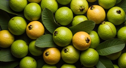 Top View of Fresh Pear Fruits and Slices on White Background