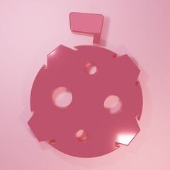 Pink Moon with flag icon isolated on pink background. Minimalism concept. 3D render illustration