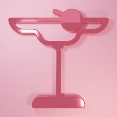 Pink Margarita cocktail glass with lime icon isolated on pink background. Minimalism concept. 3D render illustration