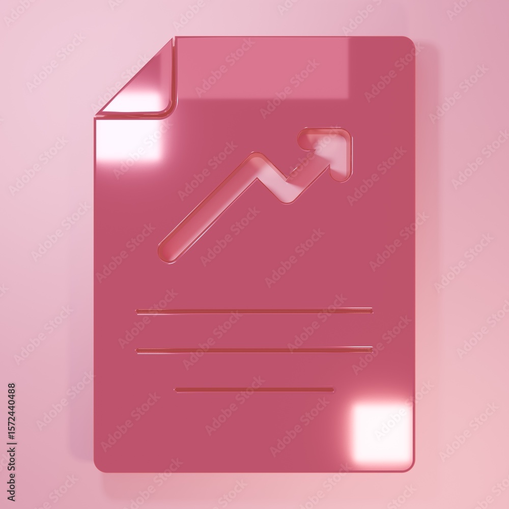 Poster pink document with graph chart icon isolated on pink background. report text file icon. accounting s