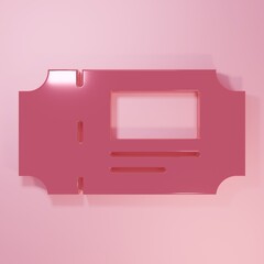 Pink Museum ticket icon isolated on pink background. History museum ticket coupon event admit exhibition excursion. Minimalism concept. 3D render illustration