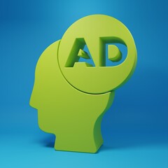 Green Advertising icon isolated on blue background. Concept of marketing and promotion process. Responsive ads. Social media advertising. Minimalism concept. 3D render illustration