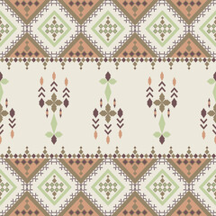 Brown and green native ethnic embroidery pattern. Geometric ethnic pattern. Patchwork texture. Weaving. Traditional ornament. Tribal pattern. Folk motif. Ideas for wallpaper, rugs, and textiles.